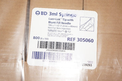 BD 305060 Luer-Lok Tip Syringe 3ml  ~ Case of 8, Box of 100